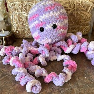 Hand Made Bernat Yarn Baby Plush Octopus Toy - Pink and Purple